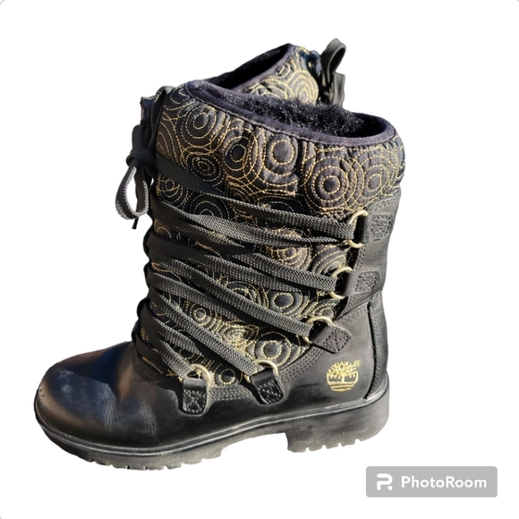 TIMBERLAND Quilted Golden Swirl Leather Lace-Up Boots 6.5 - Picture 5 of 16